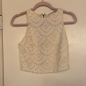 Alice + Olivia Cream Embellished Crop Tank Top